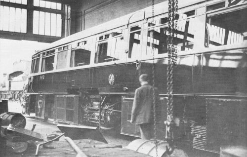 Railcar No.3 in repair shop at Tyseley 1935