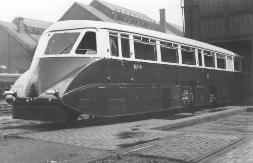 Railcar No.4 undergoing maintenance at Tyseley circa 1935